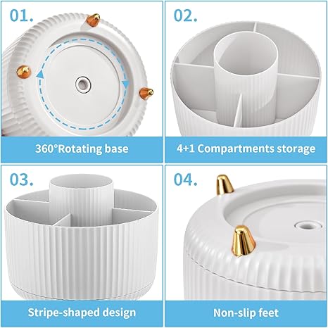 Marbrasse 360-Degree Rotating Desk Organizer – 5-Compartment Pen & Pencil Caddy for Office, Home, and Art Supplies