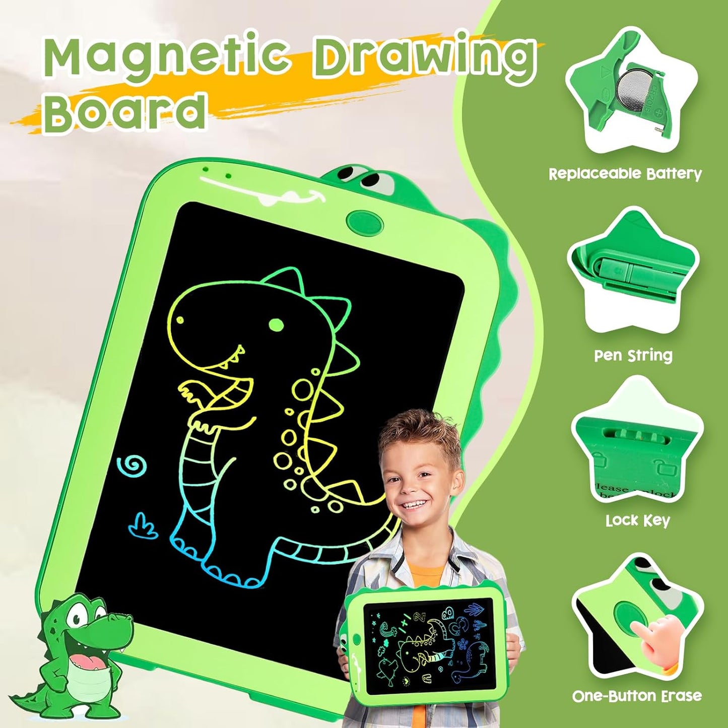 LCD Writing Tablet for Kids – 8.5" Colorful Doodle Pad, Dinosaur Drawing Board, Educational Toy for Boys & Girls Ages 2-8, Birthday & Christmas Gift - Ballimart