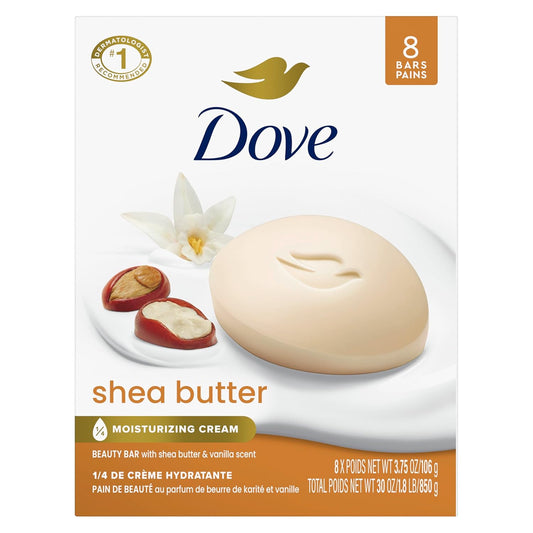 Dove Shea Butter Beauty Bar Soap – Nourishing & Hydrating for Softer Skin (8 Count
