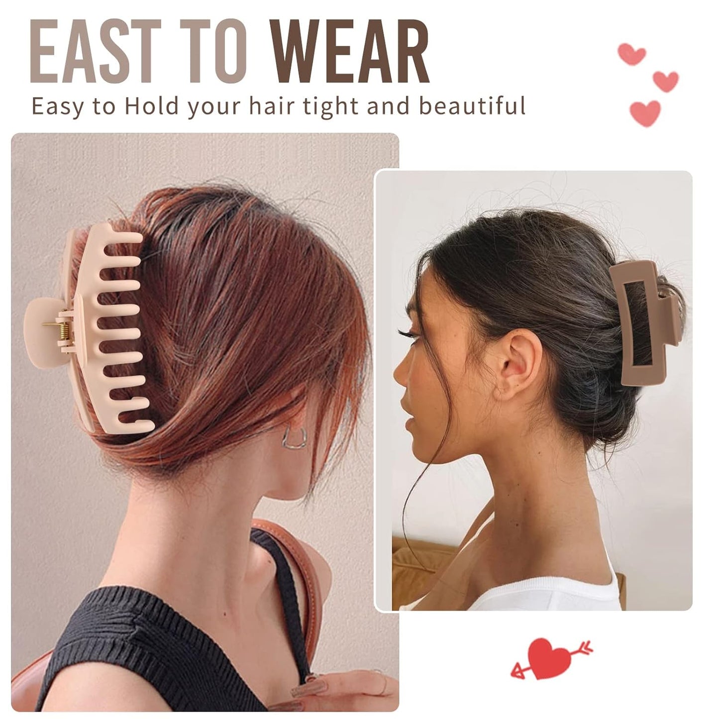 LuSeren 4.3 Inch Large Hair Claw Clips for Women – Strong Hold, Matte Finish, Non-Slip Jaw Clips for Thick & Thin Hair, Neutral Colors Gift Box