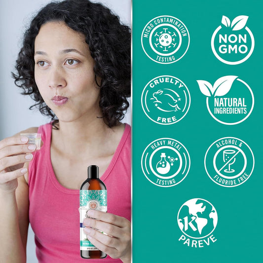 GuruNanda Coconut Oil Pulling Mouthwash with 7 Essential Oils & Vitamins – Alcohol-Free, Fresh Breath & Teeth Whitening, 8 oz