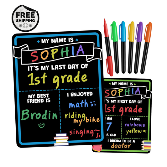 First and Last Day of School Board Sign – 14"x11" Double-Sided Chalkboard with Liquid Chalk Markers