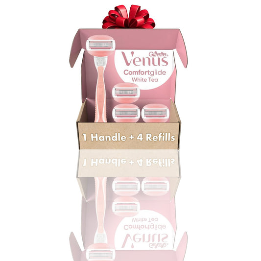 Gillette Venus ComfortGlide Women's Razor, White Tea Scent – 1 Razor Handle + 4 Blade Refills | Holiday Gift Set - Ballimart