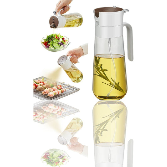 Glass Olive Oil Dispenser Bottle & Oil Sprayer Bottle 2 In 1 for Kitchen Cooking, Auto Flip Cap, 18oz White - Ballimart