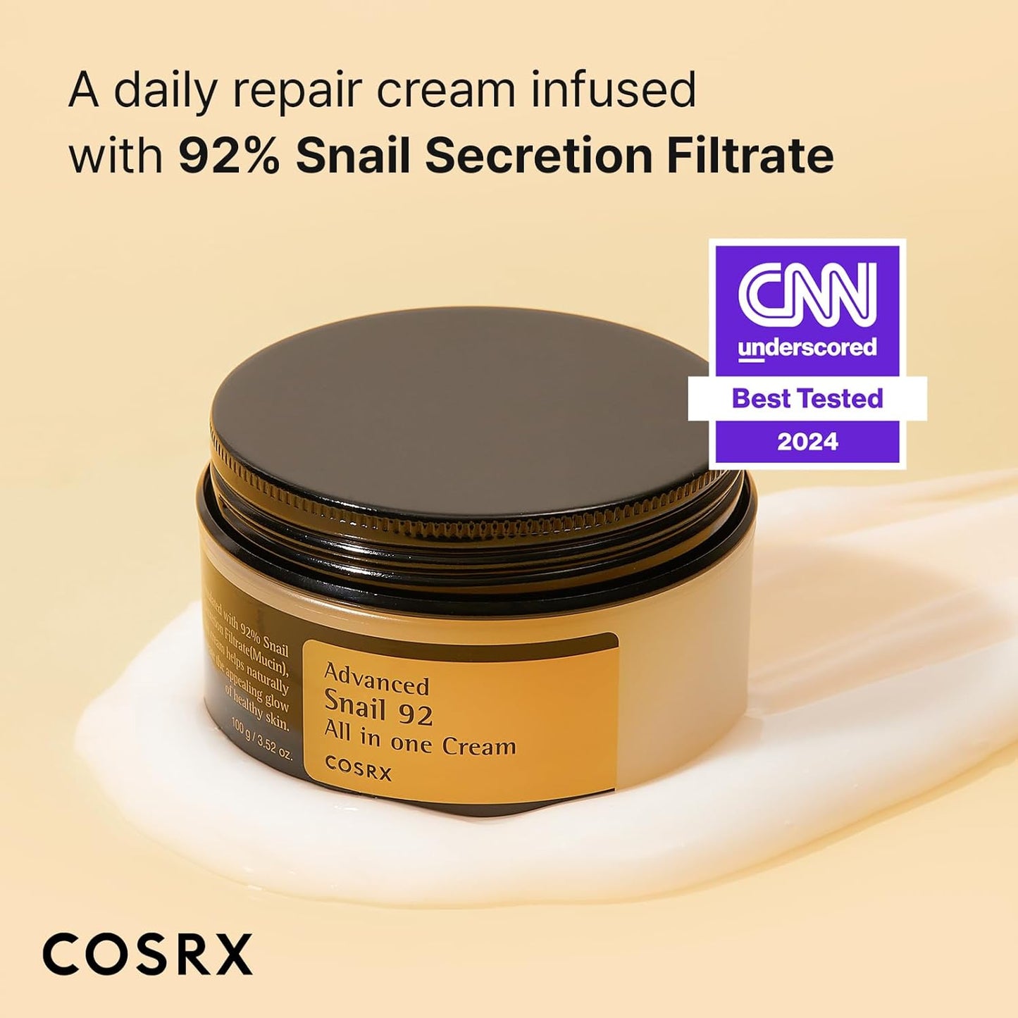 Title: COSRX Snail Mucin 92% Face Moisturizer | Lightweight Hydrating Cream for Glowy Skin | Korean Skin Care for Soothing & Repairing – 3.52 oz