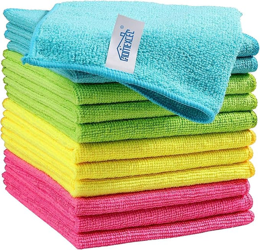 HOMEXCEL Microfiber Cleaning Cloths – 12-Pack Streak-Free & Lint-Free Cleaning Towels in Assorted Colors
