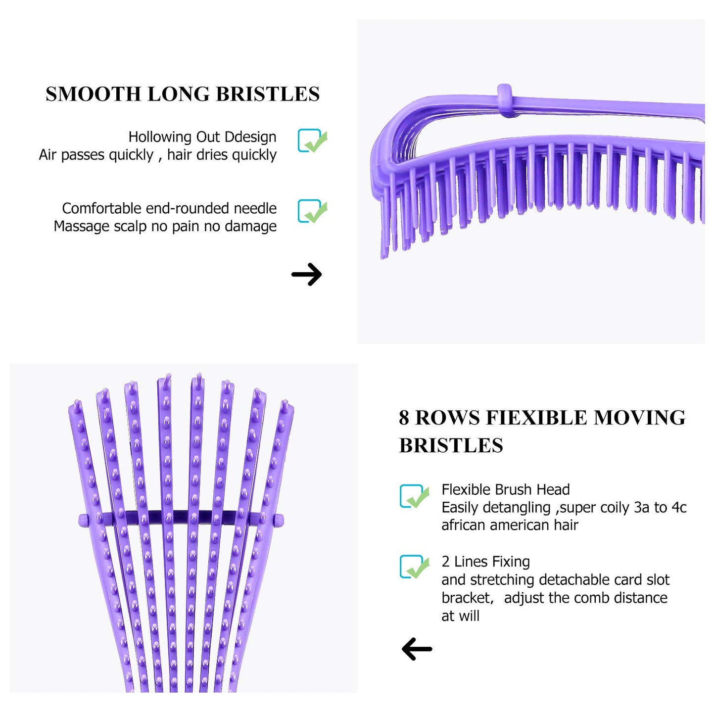 Detangling Hair Brush & Comb Set - For Kinky, Curly, Coily, Wavy Hair Types 3a-4c | Comfortable Grip, Wet & Dry Hair Styling, Purple - Ballimart