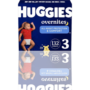 Huggies Overnites Baby Diapers, Size 3 (16-28 lbs), 132 Count | Best-Selling Overnight Diapers with 12-Hour Leak Protection, Soft Comfort Fit & Wetness Indicator - Ballimart