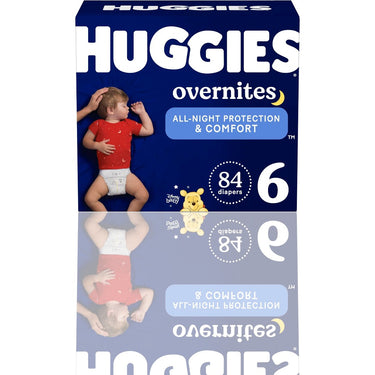 Huggies Overnites Size 6 Baby Diapers – Ultra Absorbent, Nighttime Leak Protection, Comfortable Fit (84 Count, 35+ lbs)