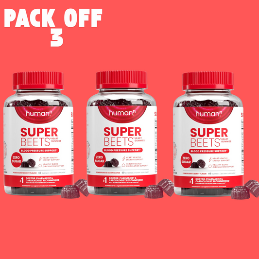 HumanN SuperBeets Heart Gummies 3-Pack – Sugar-Free Beetroot & Grape Seed Extract for Heart Health, Energy & Circulation – Pomegranate Berry Flavor, 60 Gummies Each