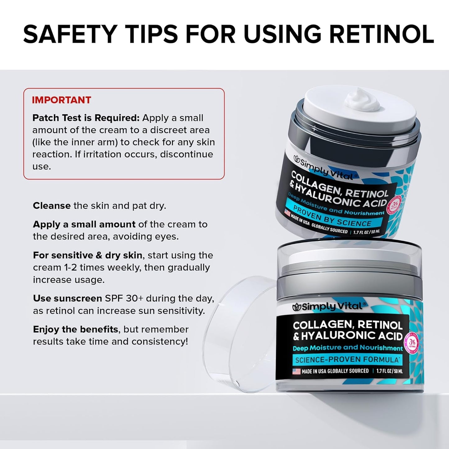SimplyVital Collagen, Retinol & Hyaluronic Acid Cream – Anti-Aging Moisturizer for Face, Neck & Décolleté (1.7 fl.oz, Made in USA) - Ballimart