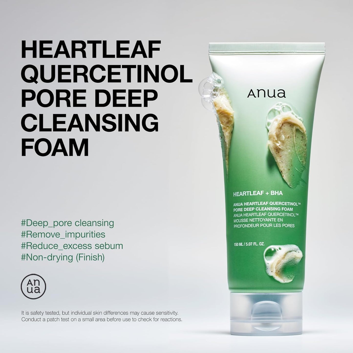 Anua Heartleaf Quercetinol Pore Deep Cleansing Foam | Facial Cleanser with BHA, Hyaluronic Acid, & Glycerin for Double Cleansing | Korean Skincare for Oily & Combination Skin
