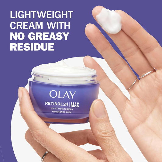 Olay Retinol 24 Max Moisturizer - Hydrating Night Face Cream, Fragrance-Free, Non-Greasy Formula (1.7 oz)