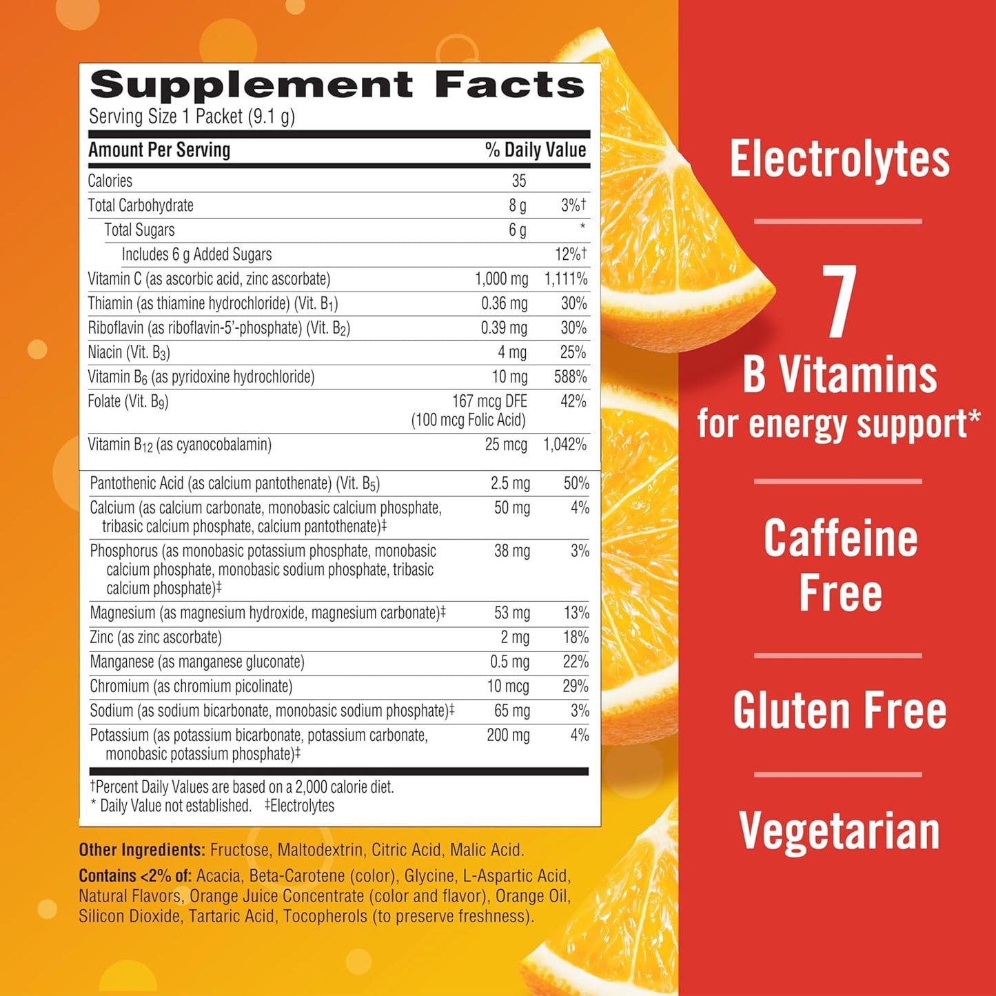 Emergen-C 1000mg Vitamin C Powder | Daily Immune Support | Caffeine-Free with Zinc, Manganese & Electrolytes – Super Orange, 30 Packets