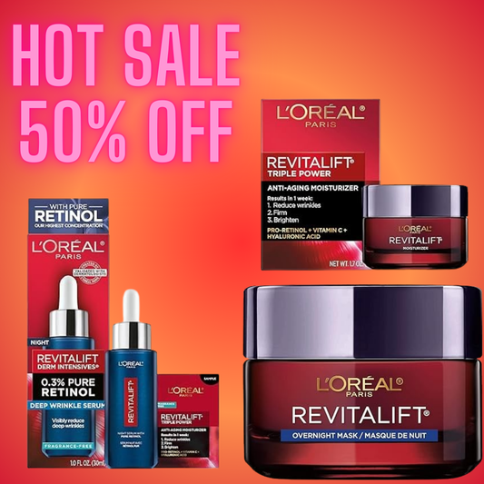 L’Oréal Paris Revitalift Skincare Bundle – Anti-Aging, Hydration & Overnight Care Revolutionize your skincare routine with a complete solution to wrinkles, hydration, and radiance featuring Pro-Retinol, Hyaluronic Acid, and Vitamin C.