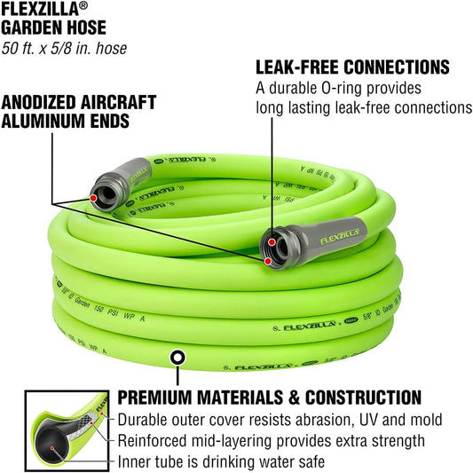 Flexzilla Garden Hose 5/8 in. x 50 ft - Heavy Duty, Lightweight, Drinking Water Safe, ZillaGreen - Ballimart