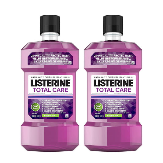 Listerine Total Care Anticavity Fluoride Mouthwash – Kills Germs, Prevents Cavities, Fresh Mint Flavor, 1L (Pack of 2)