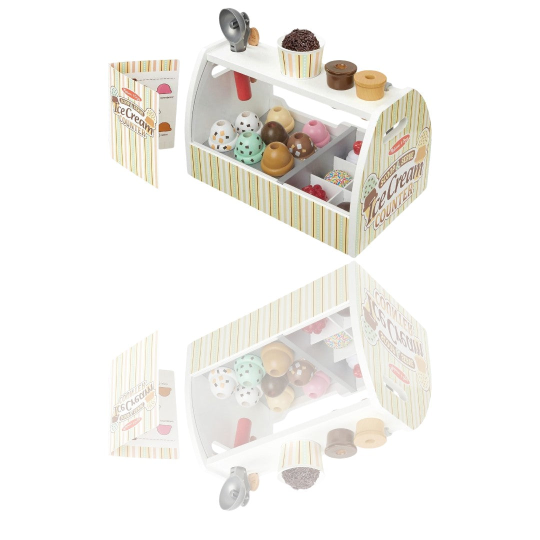 Melissa & Doug Wooden Scoop & Serve Ice Cream Counter (28 pcs) - Ballimart