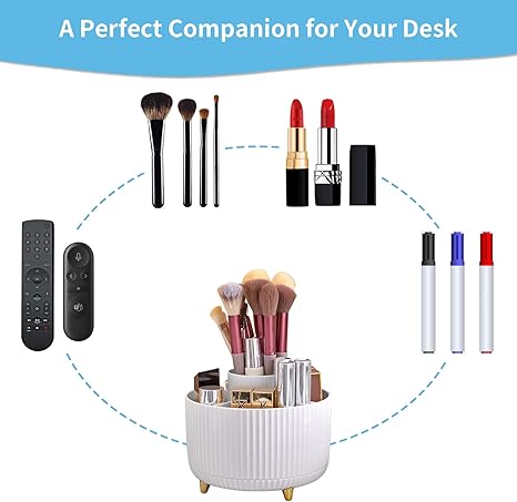 Marbrasse 360-Degree Rotating Desk Organizer – 5-Compartment Pen & Pencil Caddy for Office, Home, and Art Supplies