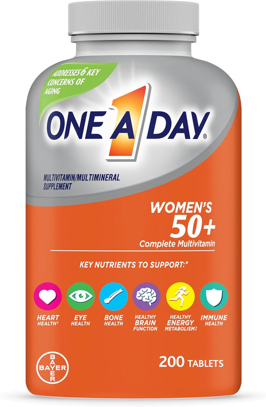 One A Day Women’s 50+ Multivitamins – Daily Immune, Bone, Heart & Energy Support | 200 Tablets