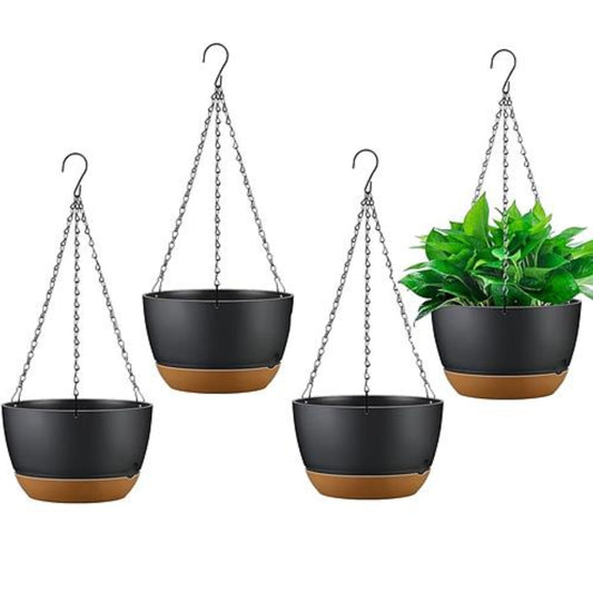 4PCS 9.64IN DIAMETER HANGING PLANTER WITH DRAINAGE HOLES REMOVABLE SELF-WATERING TRAY PLASTIC HANGING FLOWER PLANT POTS FOR INDOOR OUTDOOR HERB Ivy Fe - Ballimart