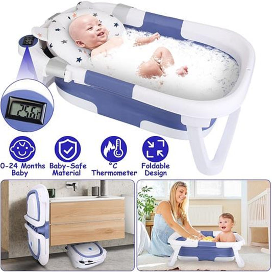 Babyluv Baby Bath Tub with Thermometer - Collapsible Travel-Friendly 0-24 Months Baby Bathtub - Ballimart