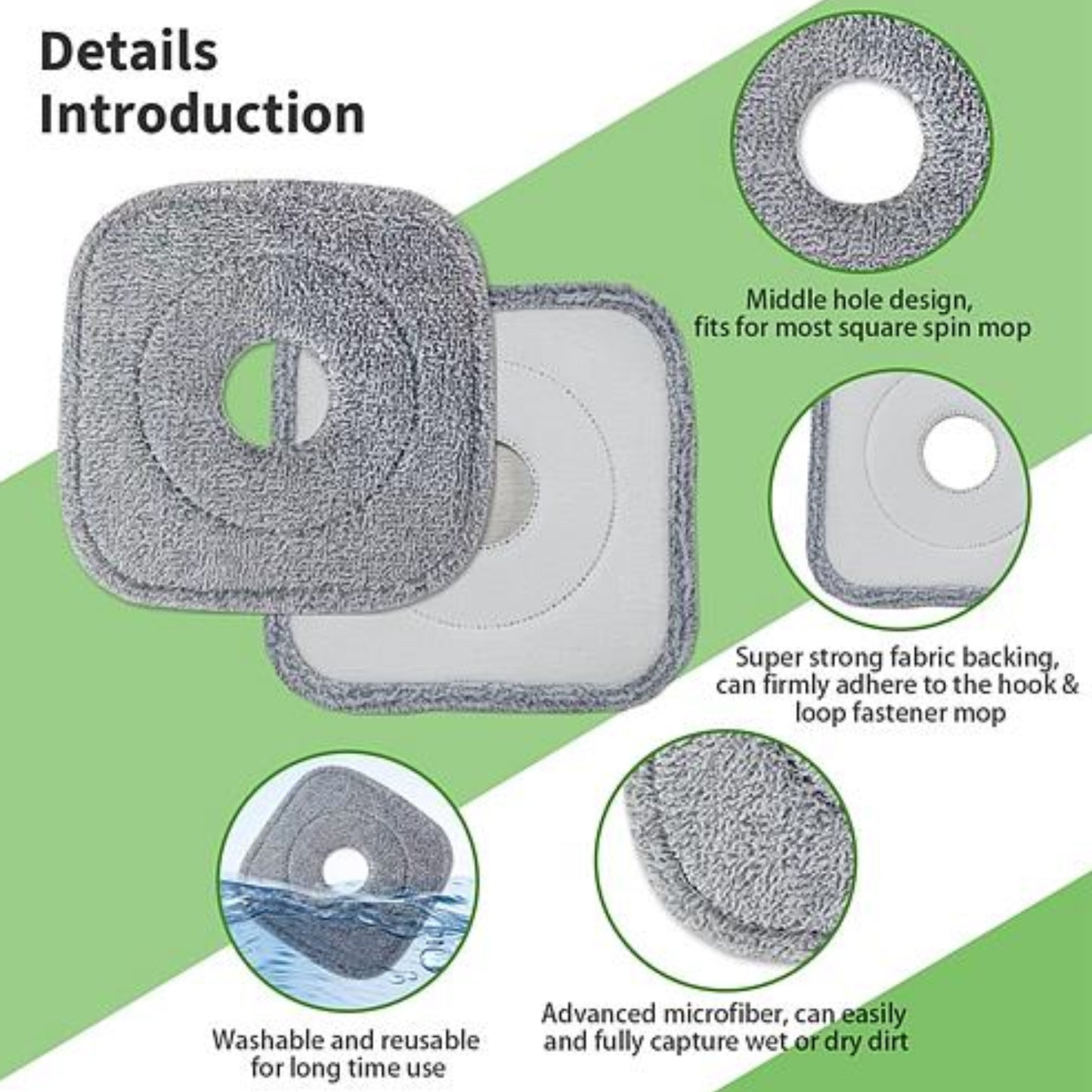 NewHome 5Pcs Microfiber Mop Pads - Reusable Washable Cloth Mop Flat Replacement Heads - Ballimart