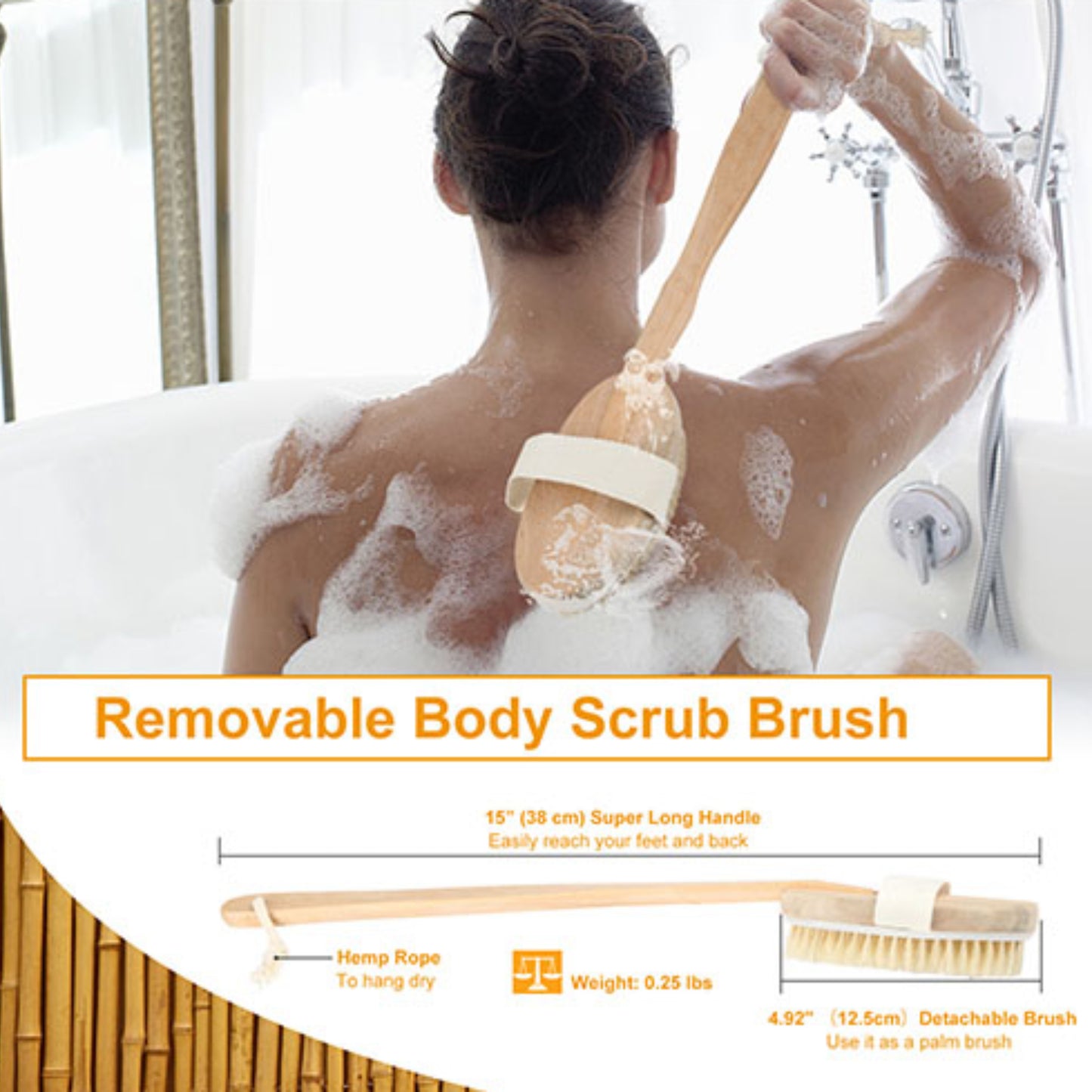 iMountek Bath Brush 15" Shower Body Back Scrubber with Long Handle - Ballimart