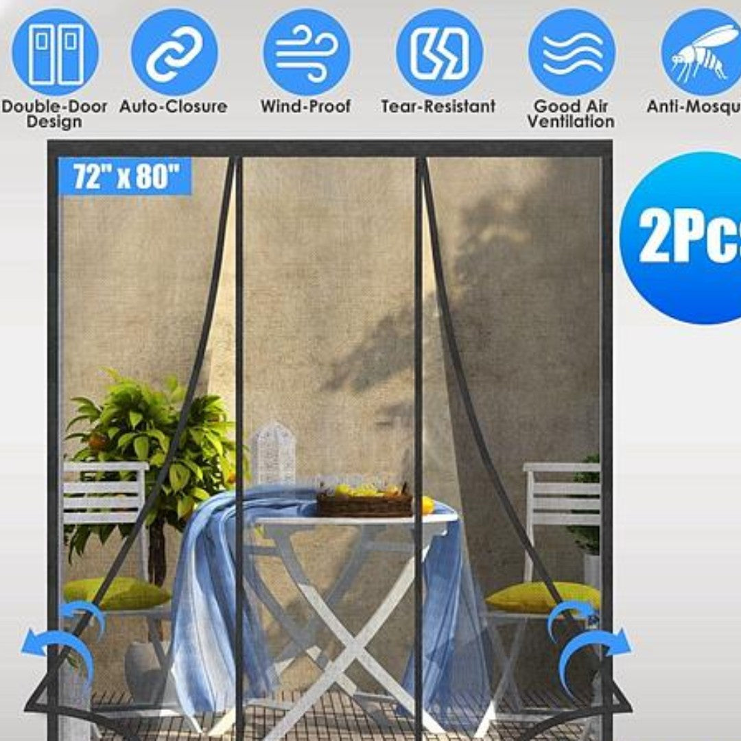 NewHome 2Pcs 72 x 80in Magnetic Screen Door - Double Door Screen Curtain Self Sealing Mesh for Sliding Door, Patio Door, French Door - Ballimart