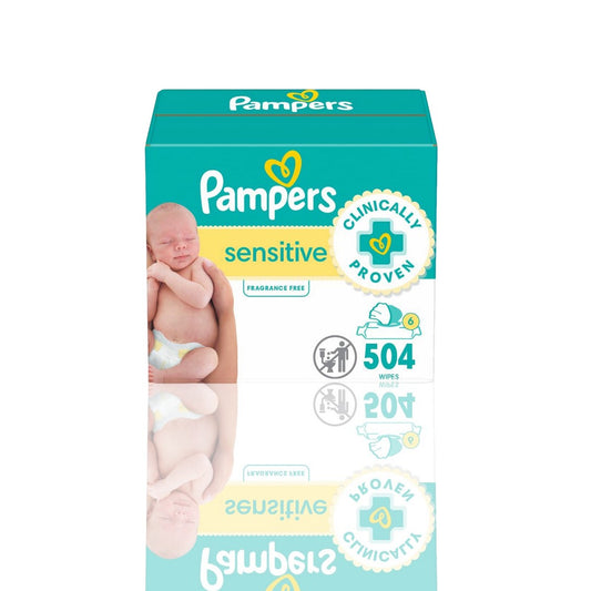 Pampers Sensitive Baby Wipes, Hypoallergenic & Unscented, 6 Flip-Top Packs (504 Wipes Total) - Water-Based & Dermatologist-Approved - Ballimart