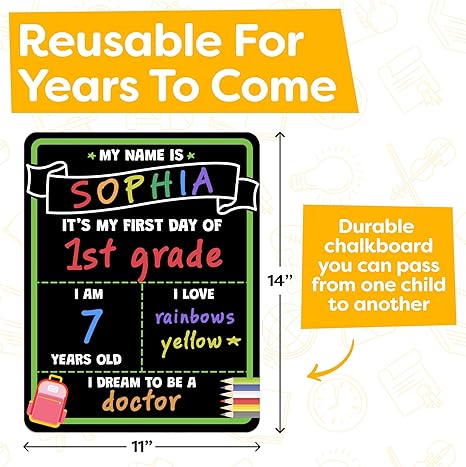 First and Last Day of School Board Sign – 14"x11" Double-Sided Chalkboard with Liquid Chalk Markers