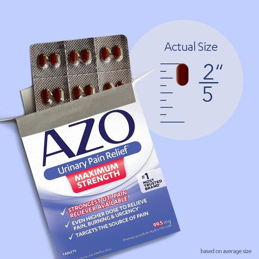 AZO Urinary Pain Relief – Maximum Strength Fenazopyridine 24‑Tablet Pack | Fast UTI Pain, Burning & Urgency Relief
