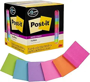 Post-it Super Sticky Notes – 3x3 in, 15 Pads with 2X Sticking Power