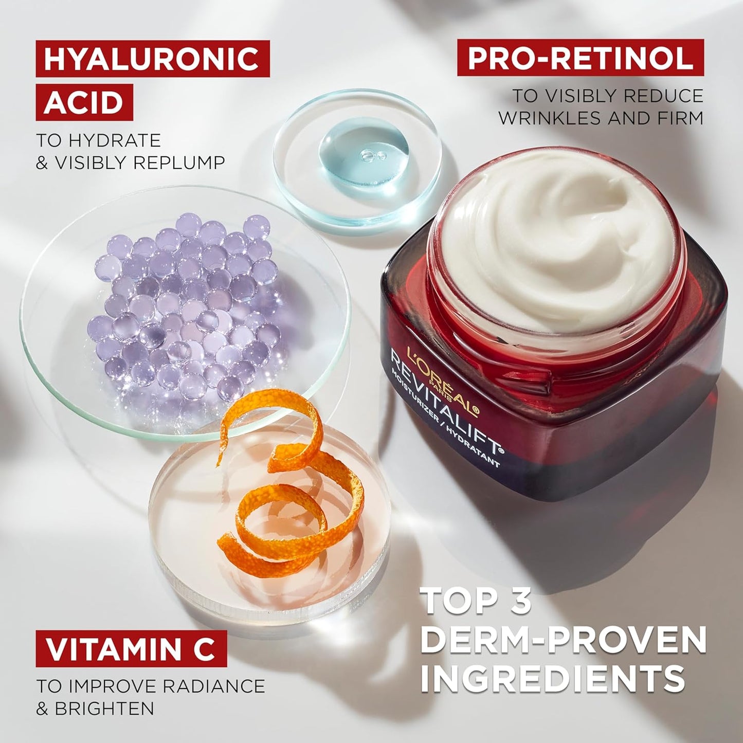 L'Oreal Paris Revitalift Triple Power Anti-Aging Face Moisturizer with Pro-Retinol, Hyaluronic Acid & Vitamin C, Fragrance-Free – 1.7 oz