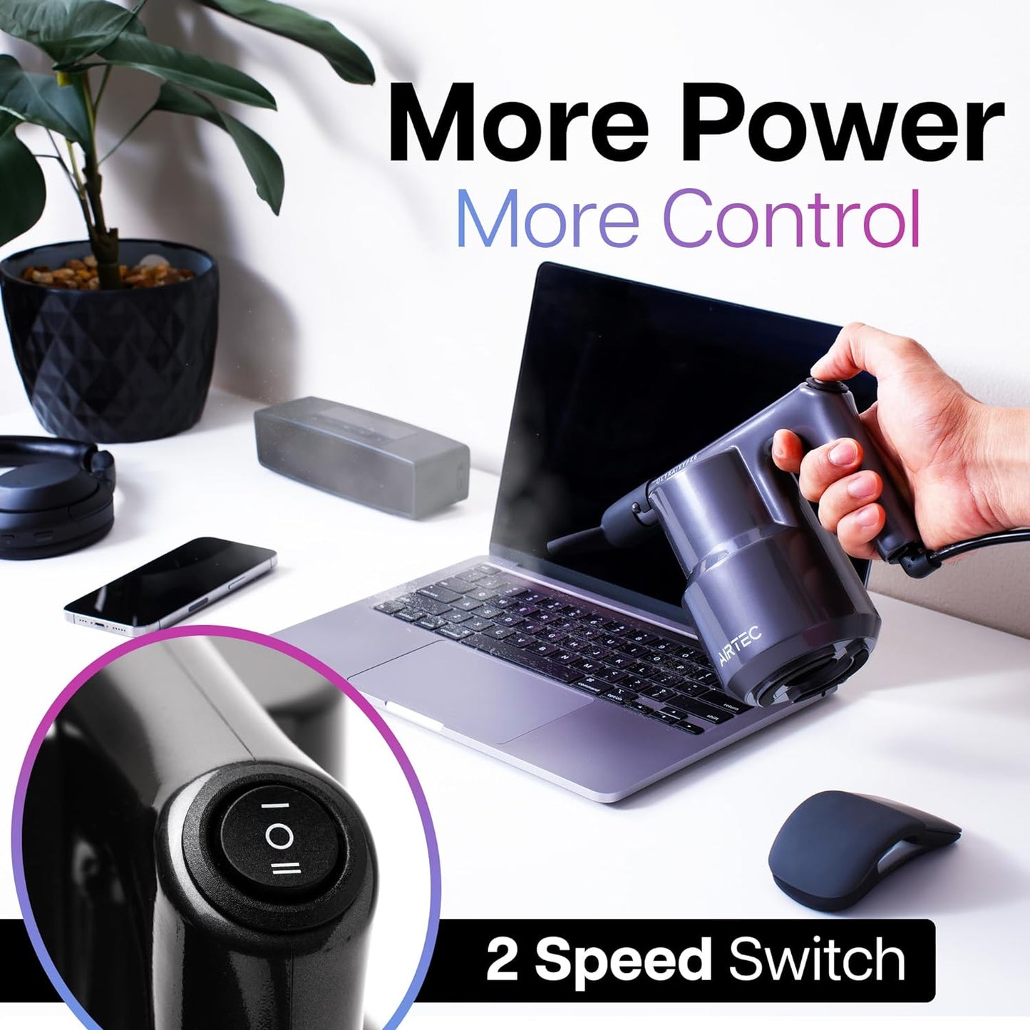 IT Dusters AirTec Ultra Electric Air Duster Blower | Powerful 2-Stage Cleaning for PC, Laptop, Consoles & More | Sustainable Alternative to Canned Air | Includes Nozzle Attachments & Brushes