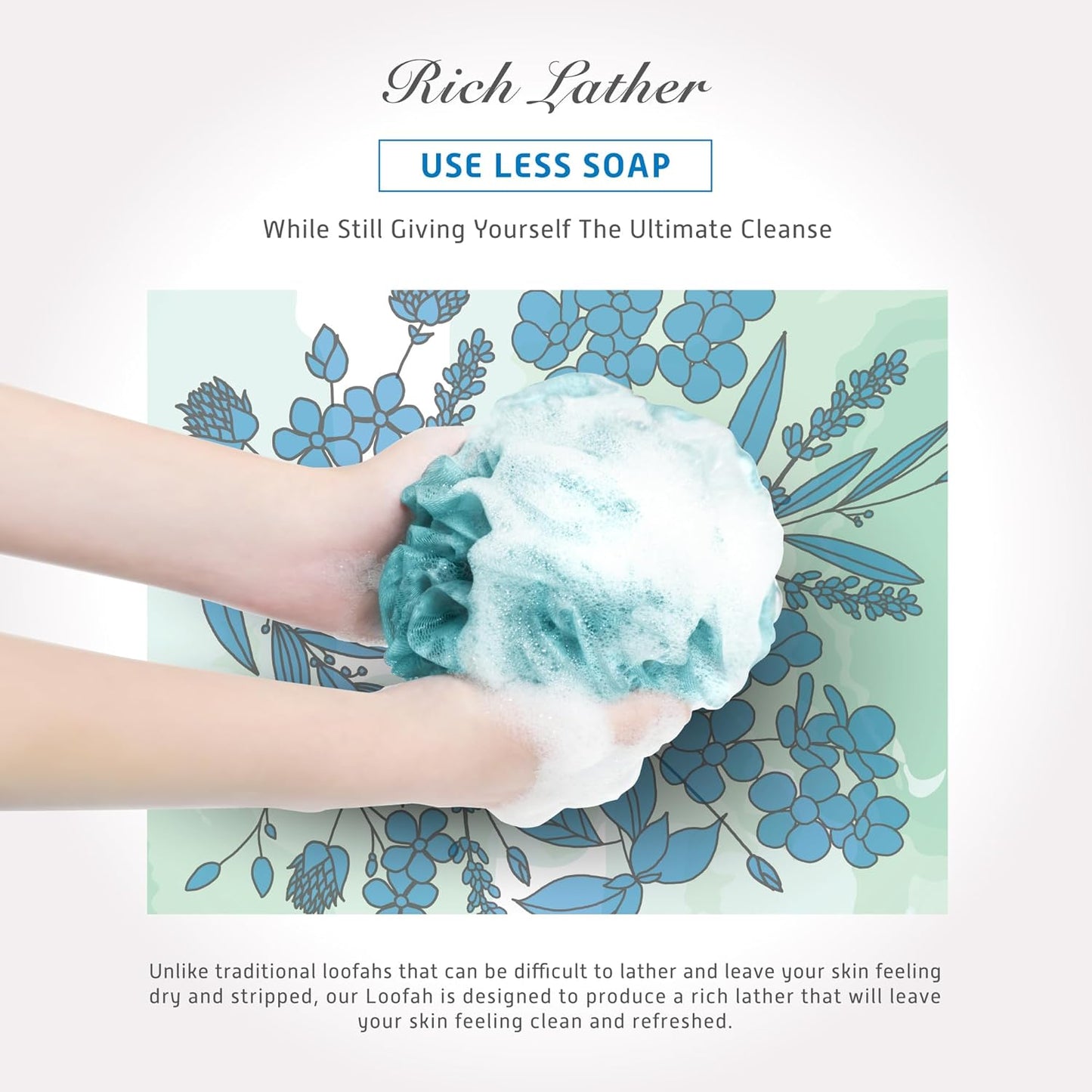 Spongentle Premium Deep Cleansing Loofah Sponge - Exfoliating Bath & Shower Body Scrubber, Pack of 4, Soft & Durable with Hanging Rope | Gentle Exfoliation for Radiant Skin, Beautiful Colors for Women & Men - Ballimart