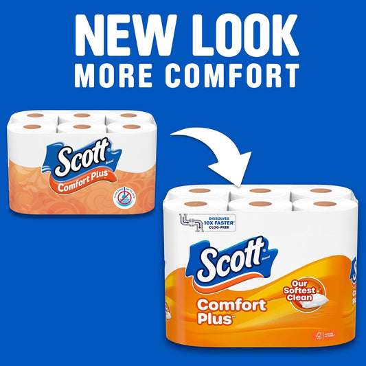 Scott Comfort Plus Toilet Paper - 12 Double Rolls | Septic-Safe & 1-Ply Softness - Ballimart