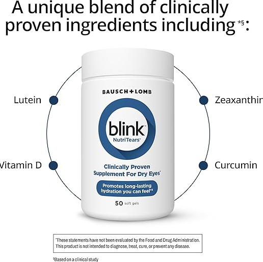 BLINK NutriTears Clinically Proven Supplement for Dry Eyes, 50 Softgels, Eye Care Supplement to Hydrate Eyes from Within for Long Lasting Relief You Can Feel