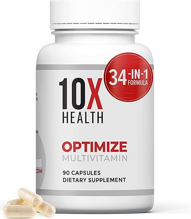 10X Health Optimize Methylated Multivitamin - 90 Capsules, 34 in 1 Formula with 800 mcg of Vitamin B12 - Methylated Multivitamin for Men & Women with 5-MTHF, NAC, Methyl B Complex - MTHFR Supplement