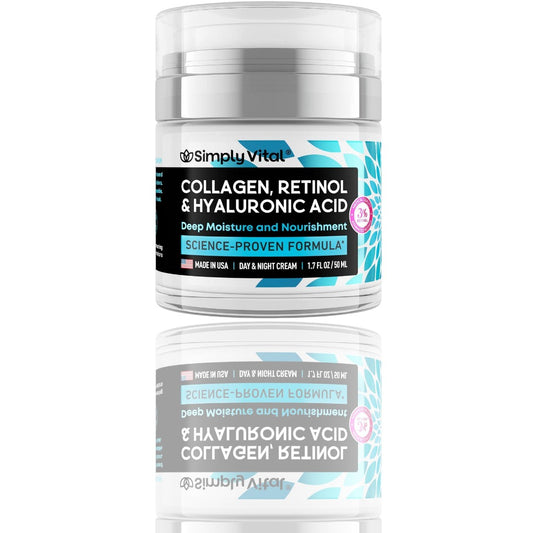 SimplyVital Collagen, Retinol & Hyaluronic Acid Cream – Anti-Aging Moisturizer for Face, Neck & Décolleté (1.7 fl.oz, Made in USA) - Ballimart