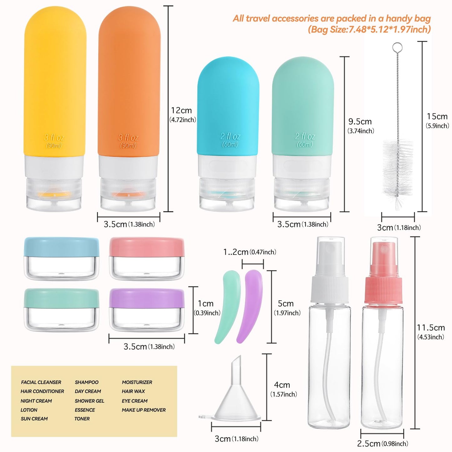 16-Pack TSA-Approved Leak-Proof Silicone Travel Bottles Set | Toiletries Containers for Shampoo, Conditioner, Lotion & Body Wash