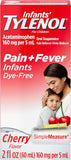 Tylenol Infants Oral Suspension | 160 mg Acetaminophen for Pain & Fever Relief | Dye-Free Cherry Flavor | 2 FL OZ