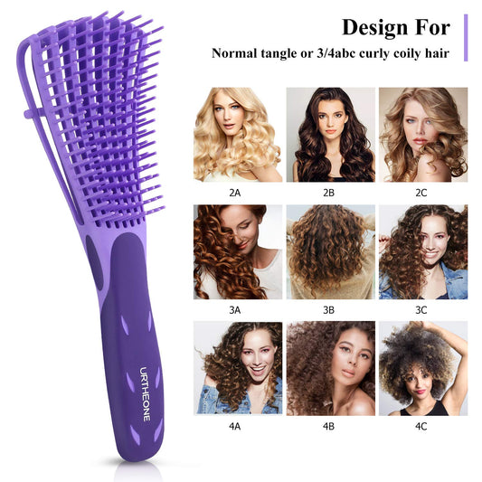 Detangling Hair Brush & Comb Set - For Kinky, Curly, Coily, Wavy Hair Types 3a-4c | Comfortable Grip, Wet & Dry Hair Styling, Purple - Ballimart