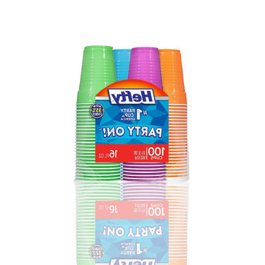Hefty Party On Disposable Plastic Cups - 16 oz | Assorted Colors & Durable Design - Ballimart
