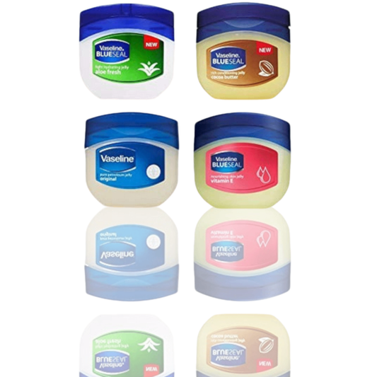 Vaseline Blue Seal Variety 4-Pack (50ml Each) - Cocoa Butter, Vitamin E, Aloe Fresh & Original | Travel Size Moisturizing Jars for Soft, Hydrated Skin