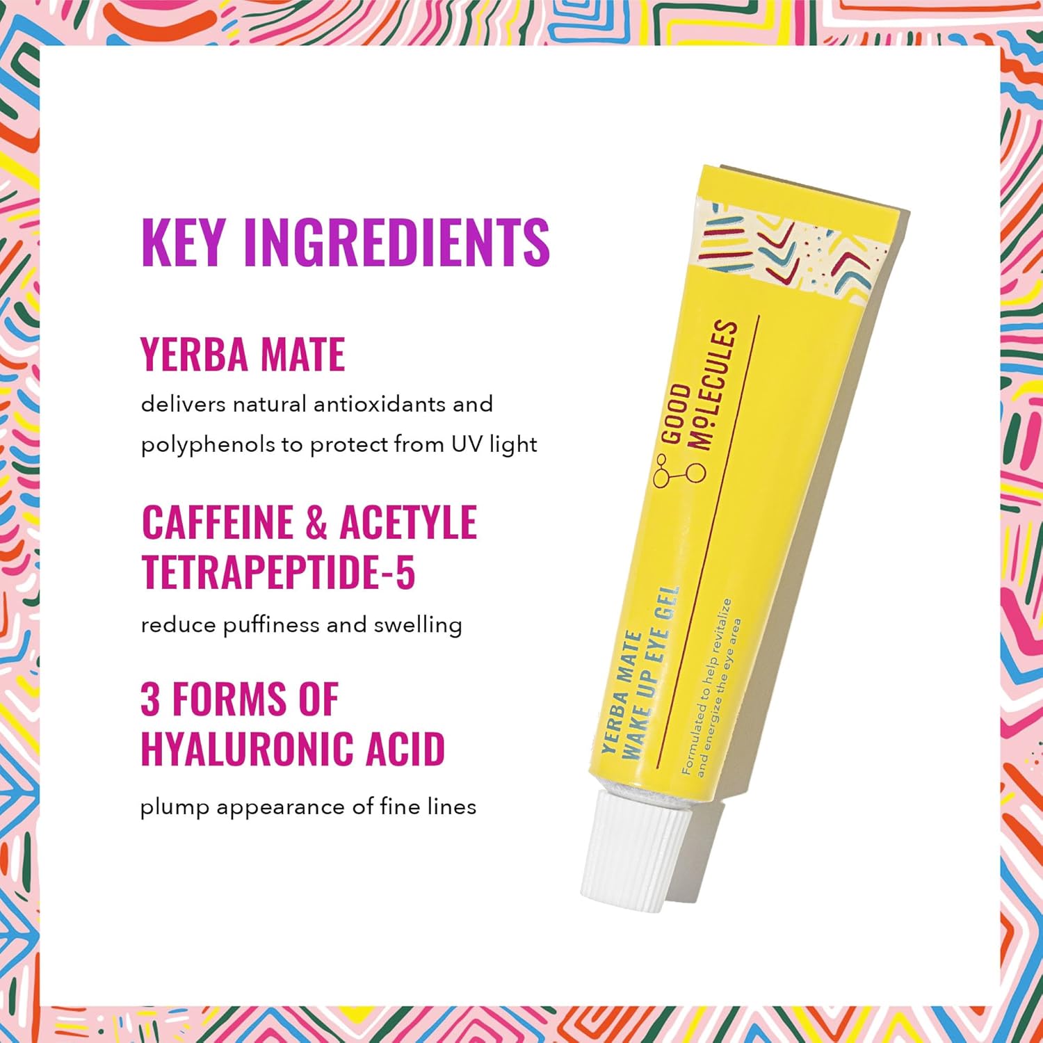 Good Molecules Yerba Mate Wake Up Eye Gel – Hydrating Eye Cream with Yerba Mate, Caffeine, & Hyaluronic Acid for Puffy Eyes and Dark Circles - Ballimart