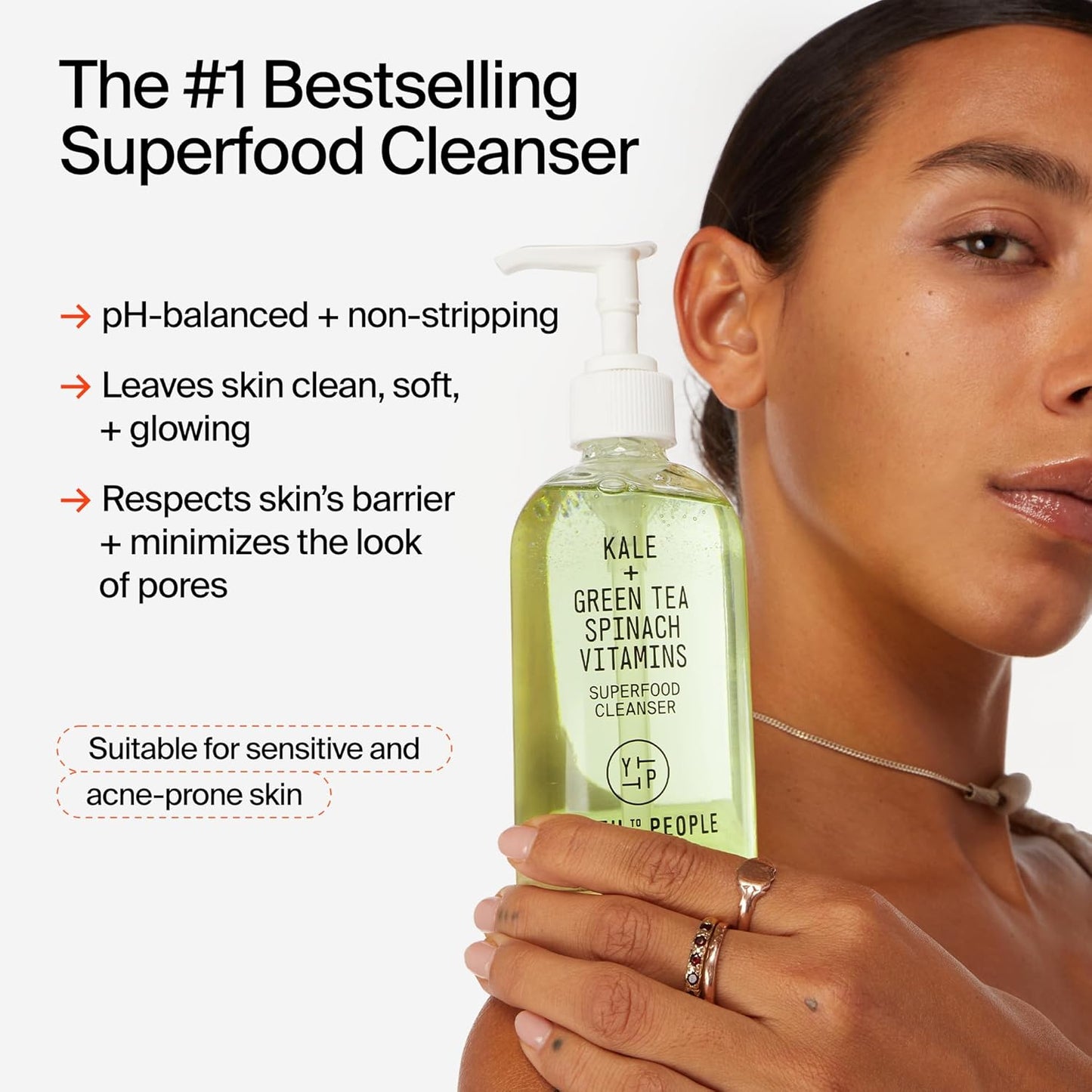 Youth To The People Superfood Facial Cleanser – Kale & Green Tea Gentle Face Wash + Makeup Remover, Pore Minimizer for All Skin Types, Vegan