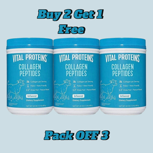 Vital Proteins Collagen Peptides 3-Pack – Unflavored & Chocolate – Supports Hair, Skin, Nails, Bones & Joint Health – Grass-Fed, Non-GMO, 20g Protein per Serving – 24oz & 32oz Variety