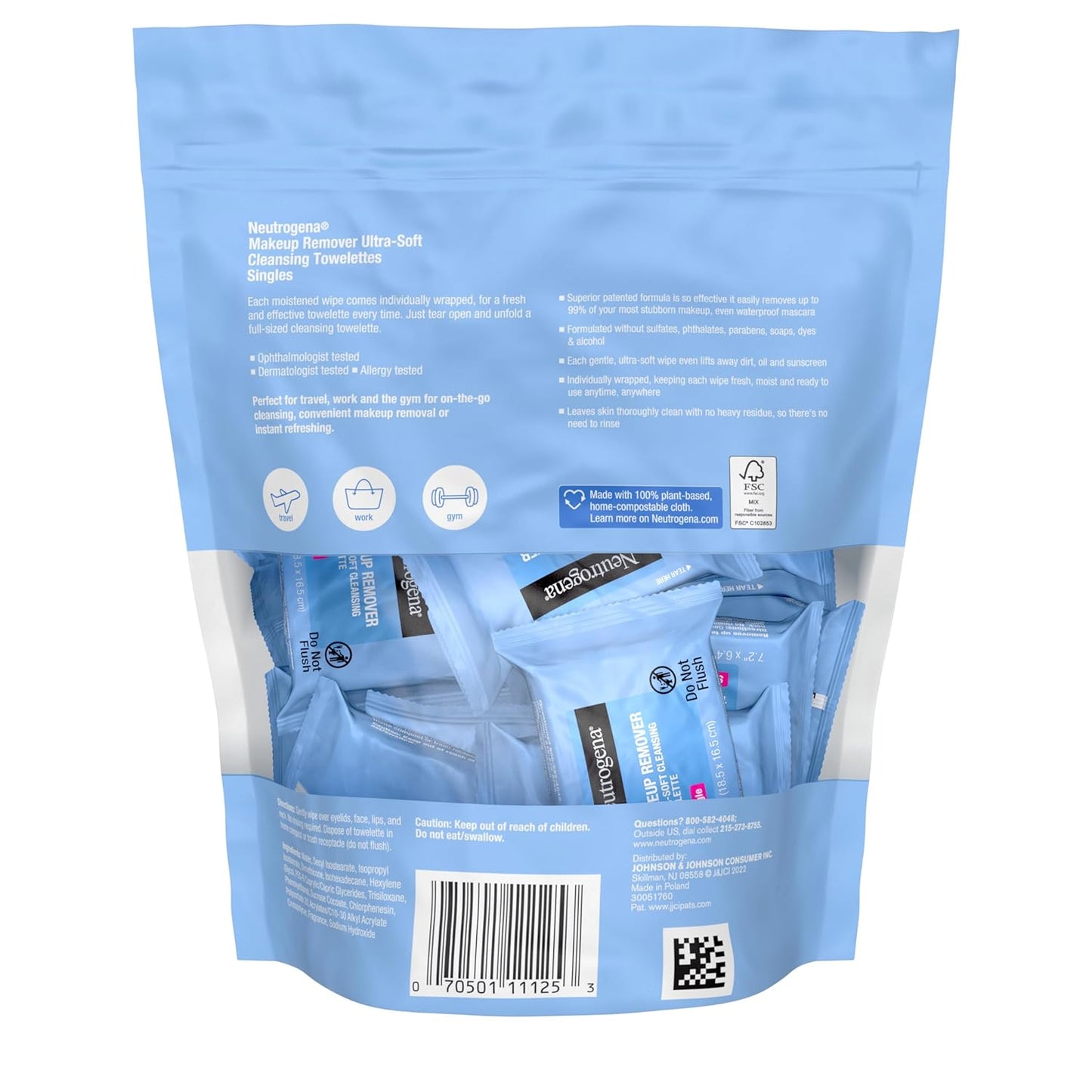 Neutrogena Makeup Remover Wipes - Individually Wrapped Face Wipes for Waterproof Makeup, Travel & On-the-Go - 20 Counte - Ballimart
