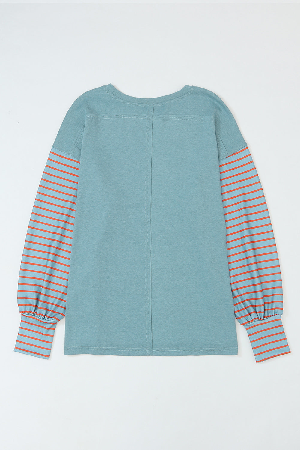 Green Colorblock Striped Bishop Sleeve Top - Ballimart